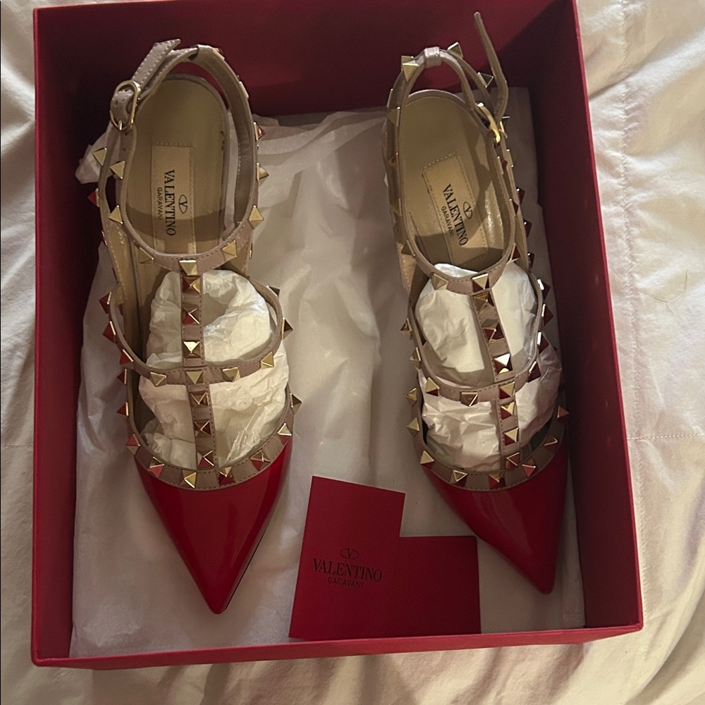 Valentino Red and Beige Studded Heels